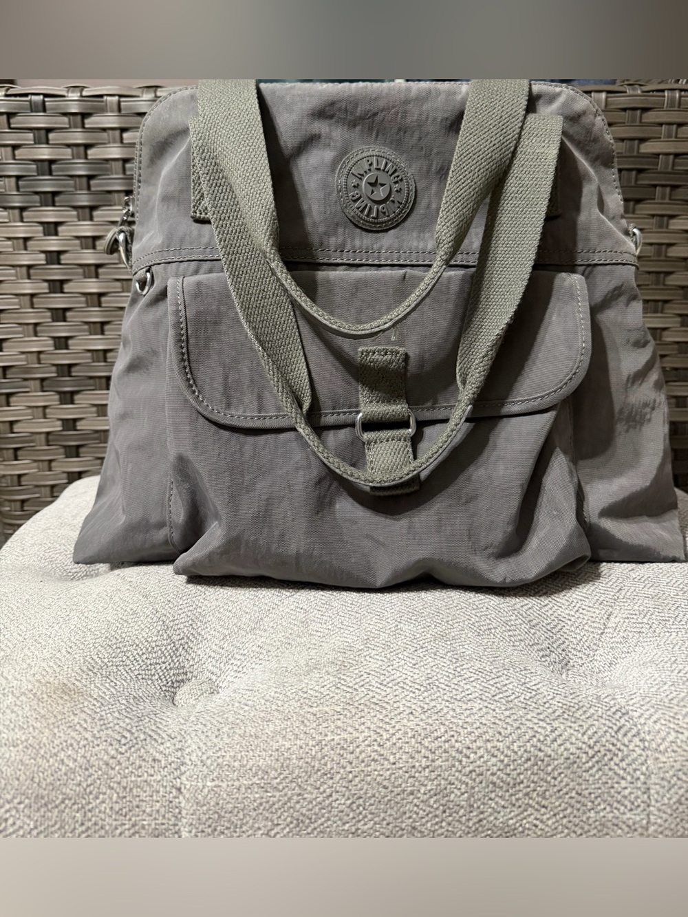 Kipling Gray Nylon Shoulder Tote with Front Flap